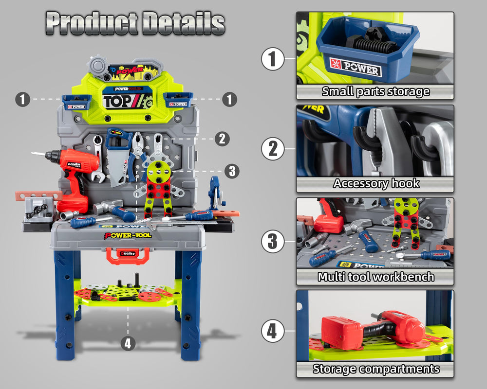 POFJOEQ Kids Tool Kit 203-tools storage enables organized, hands-on engineering play.