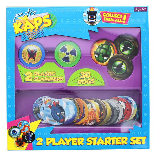 Pog Retro Kaps starter kit with two player setup for family game night