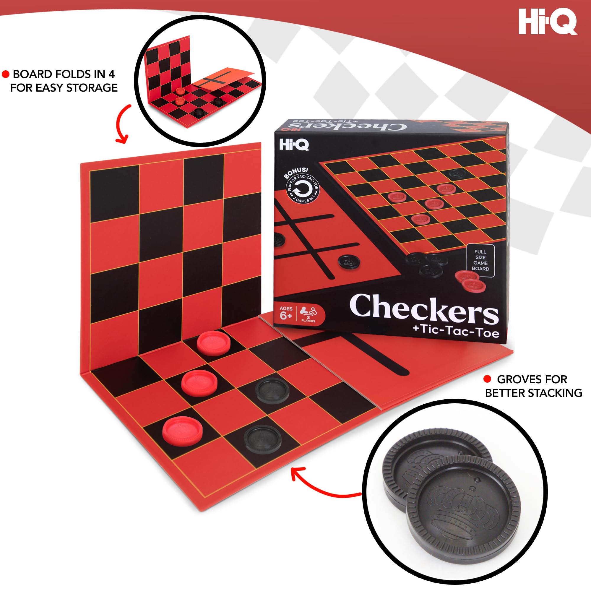 Point Games HI-Q Checkers interlocking pieces provide stable stacking during play