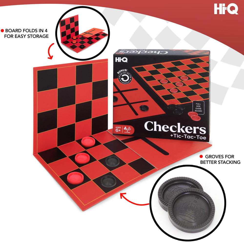 Point Games HI-Q Checkers interlocking pieces provide stable stacking during play