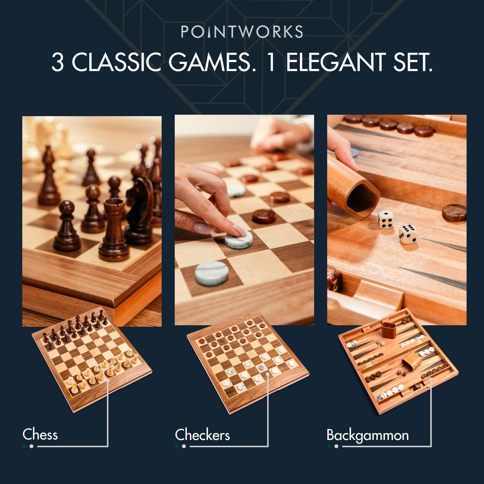Pointworks wooden Acacia frame with walnut-maple inlay showcases luxury craftsmanship