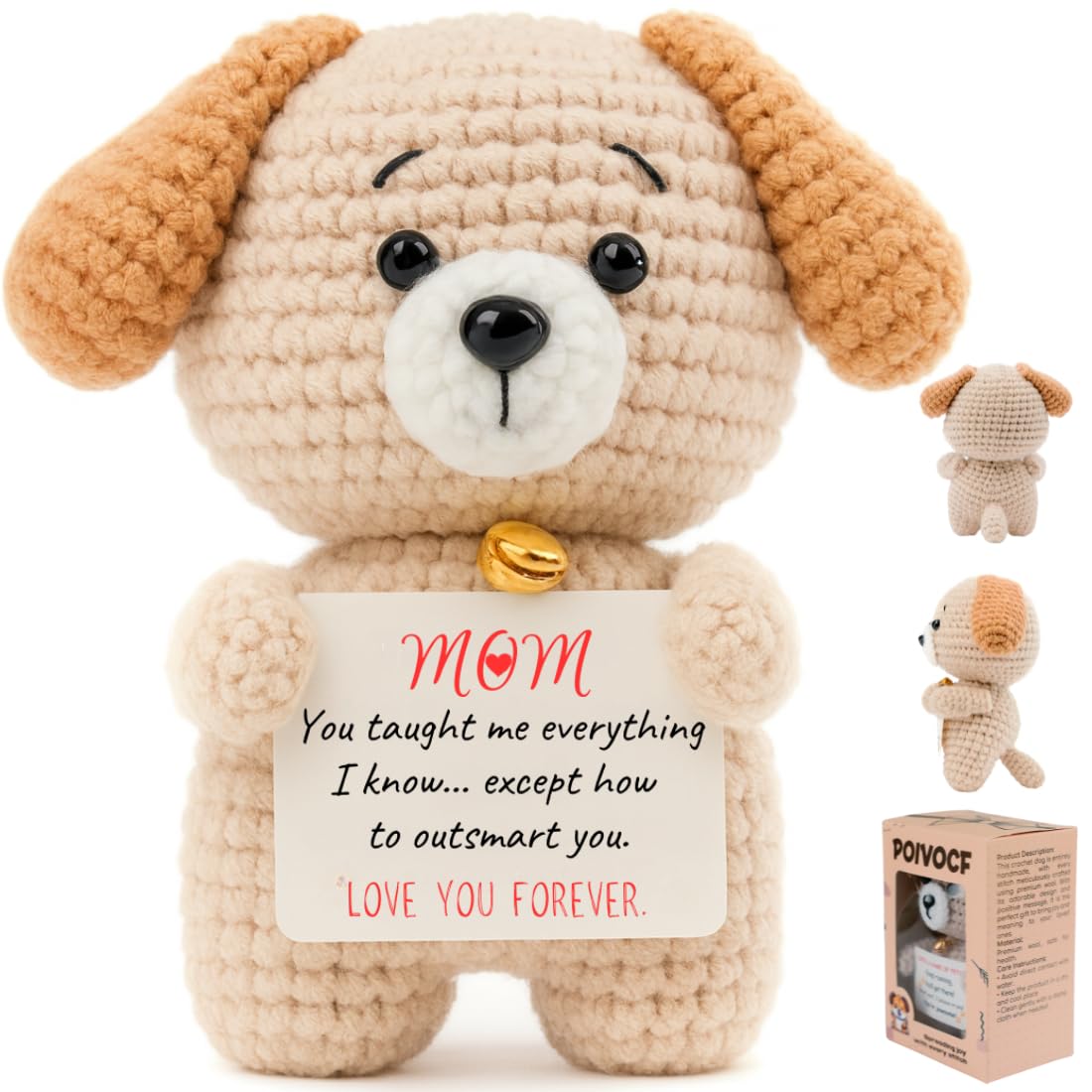 POIVOCF crochet puppy plush with card, a charming handmade keepsake for Mom