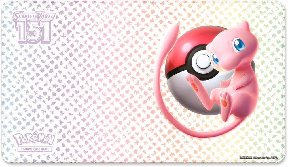 Pokemon 151 Ultra Premiem playmat featuring Mew and Kanto Pokedex for organized, smooth gameplay.