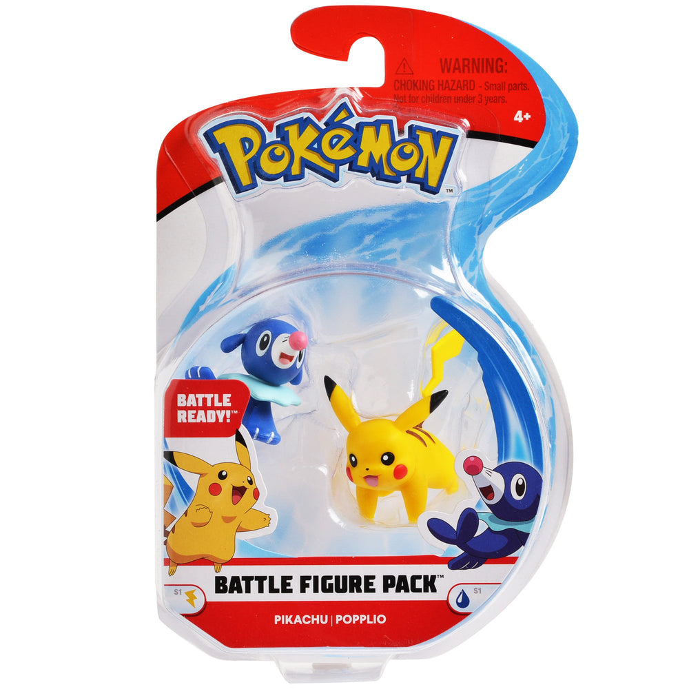 Pokémon 2-inch battle pack with Pikachu and Popplio for imaginative play.