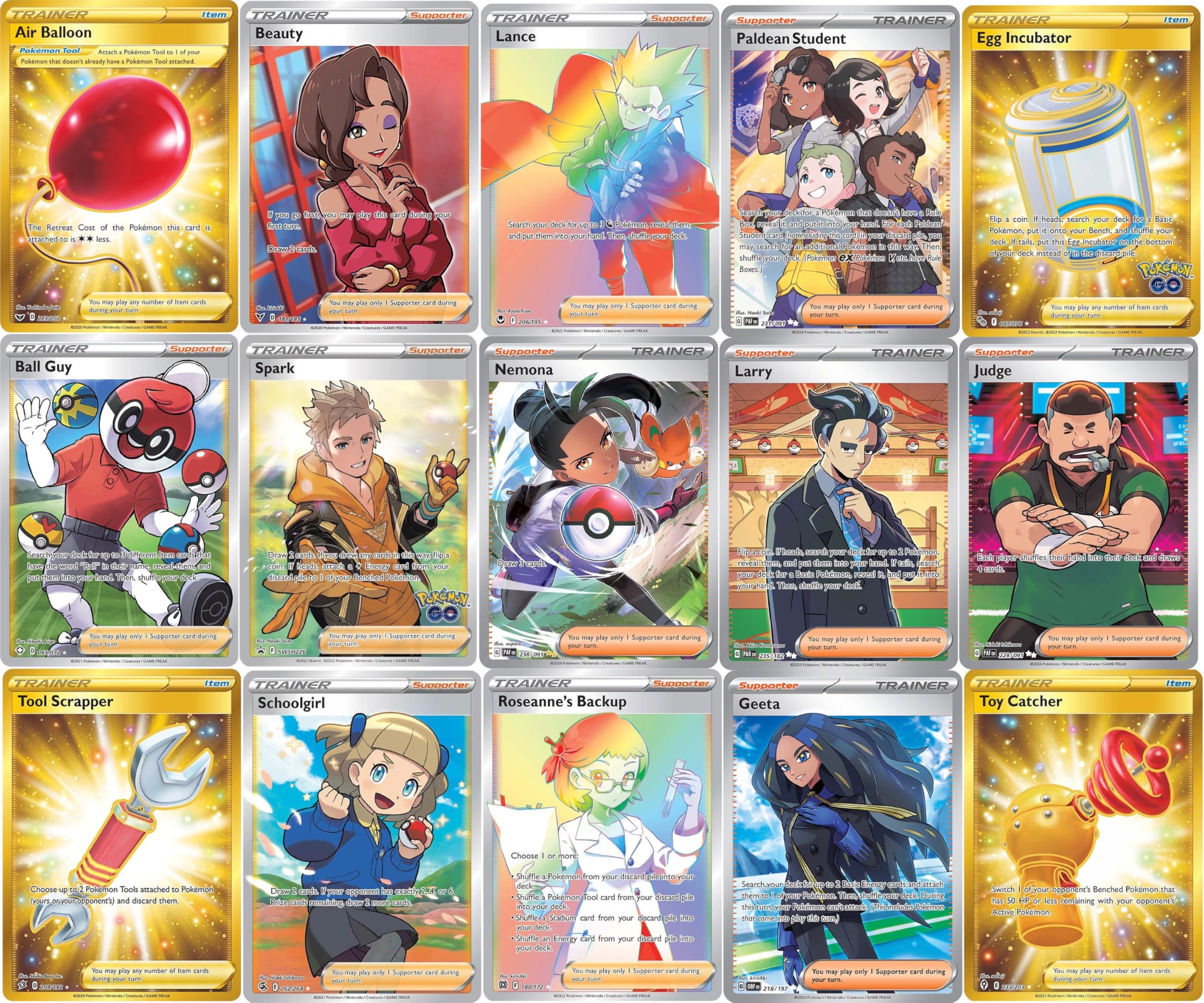 Pokémon five full art trainer cards bundle featuring a Secret Rare for standout collection