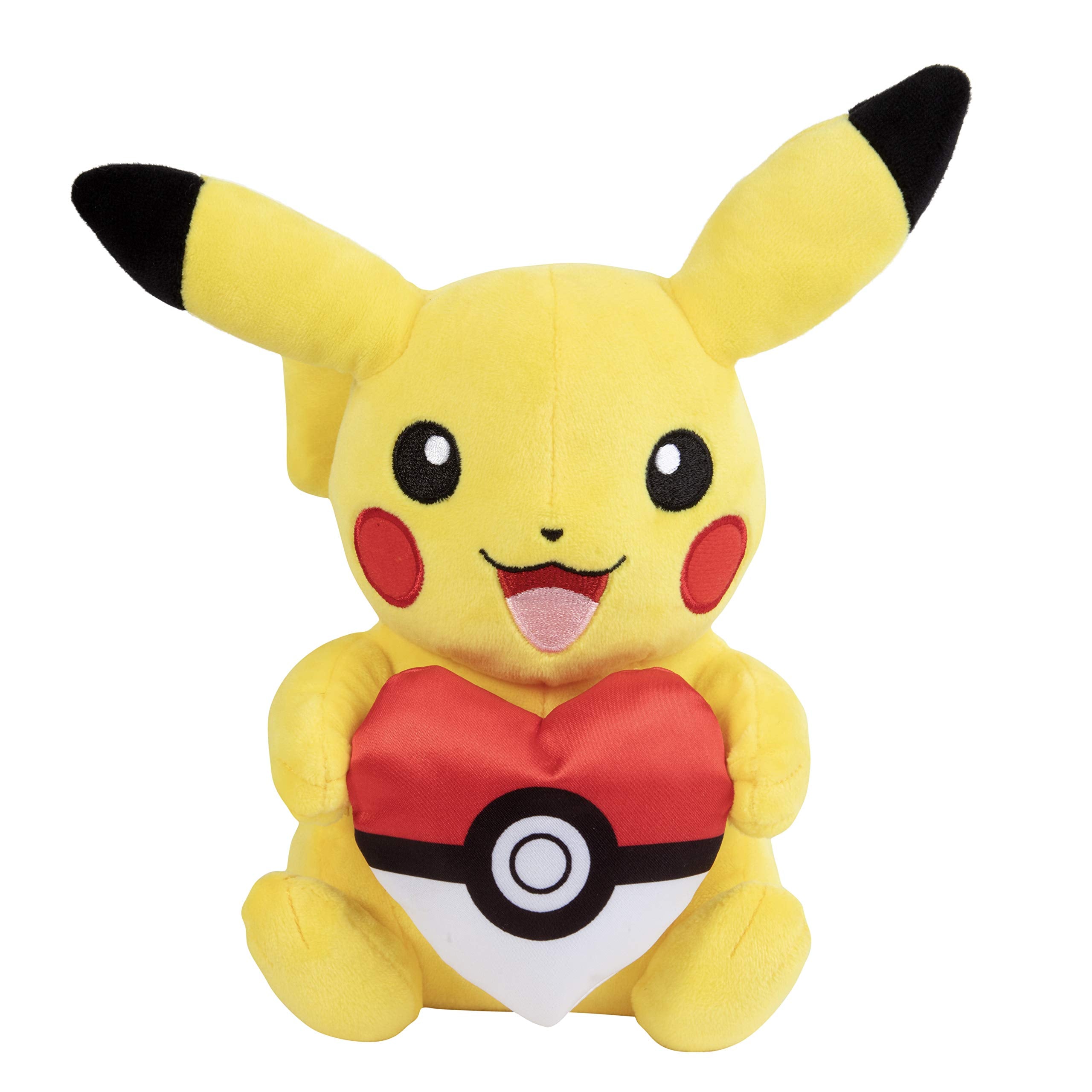Pokémon Pikachu 8-inch plush with Heart Poke Ball, back view for gifts and cozy evenings.
