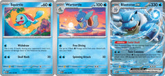 Pokémon Blastoise ex 009/165 evolution 3-card lot image, ideal for collectors.