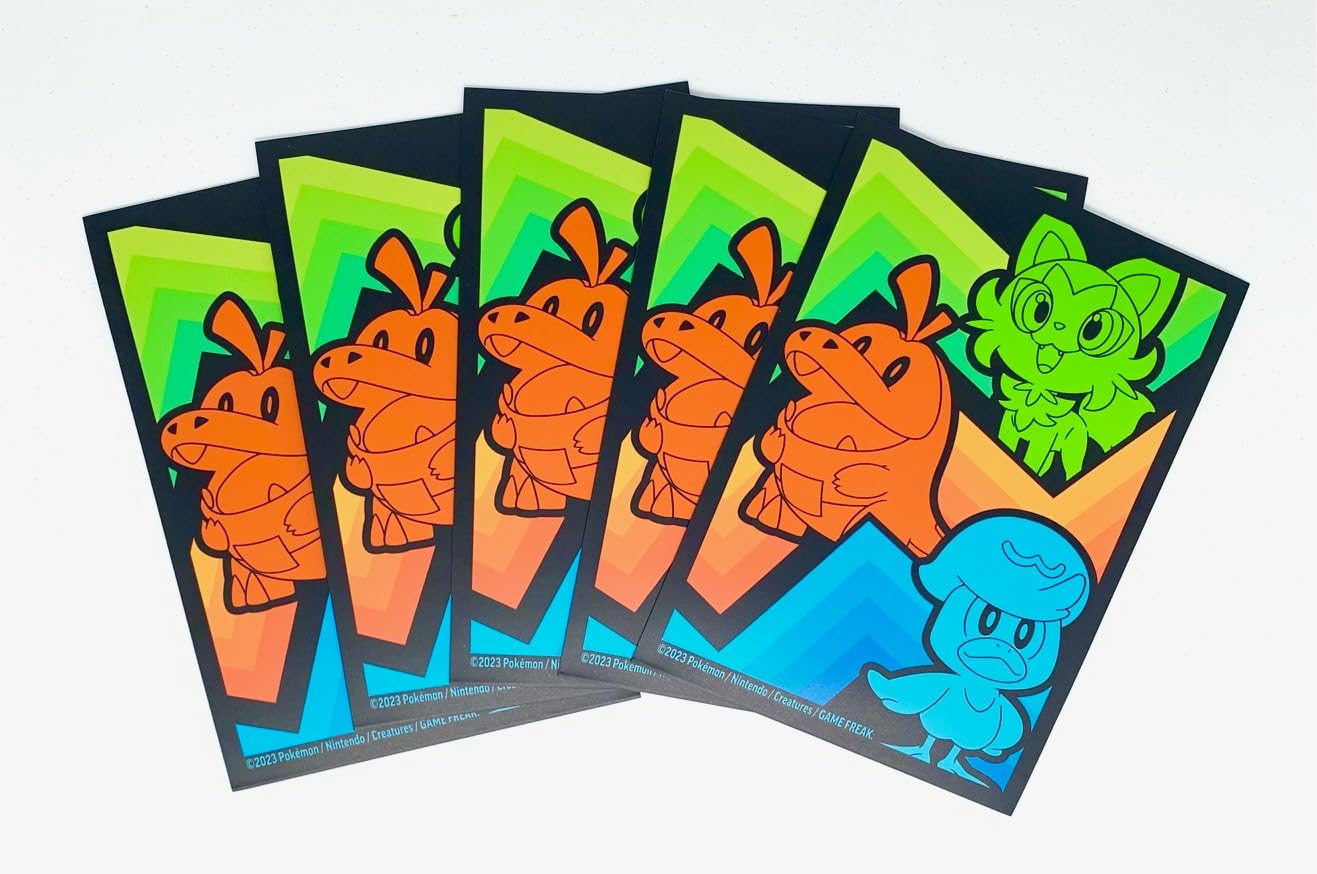 Pokemon Card Sleeves featuring Fuecoco, Sprigatito, and Quaxly protect cards during play and storage