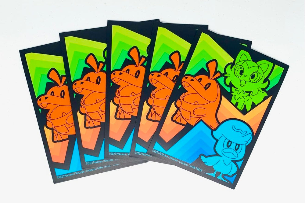 Pokemon Card Sleeves featuring Fuecoco, Sprigatito, and Quaxly protect cards during play and storage