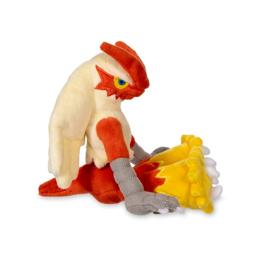Pokémon Center Blaziken plush sits up reliably on flat surfaces.