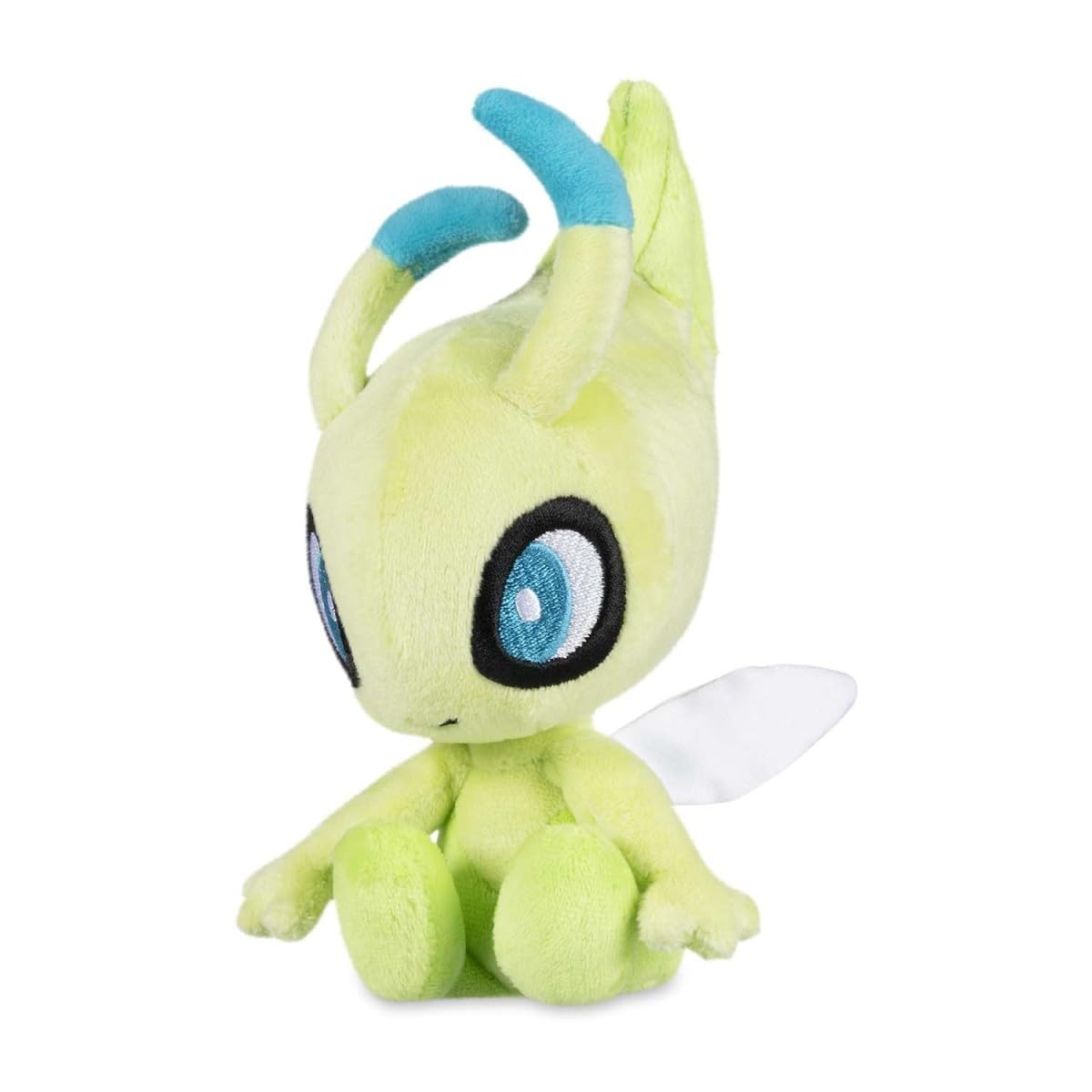 Pokémon Celebi Sitting Cuties Plush front view, upright desk display for steady spotlight.