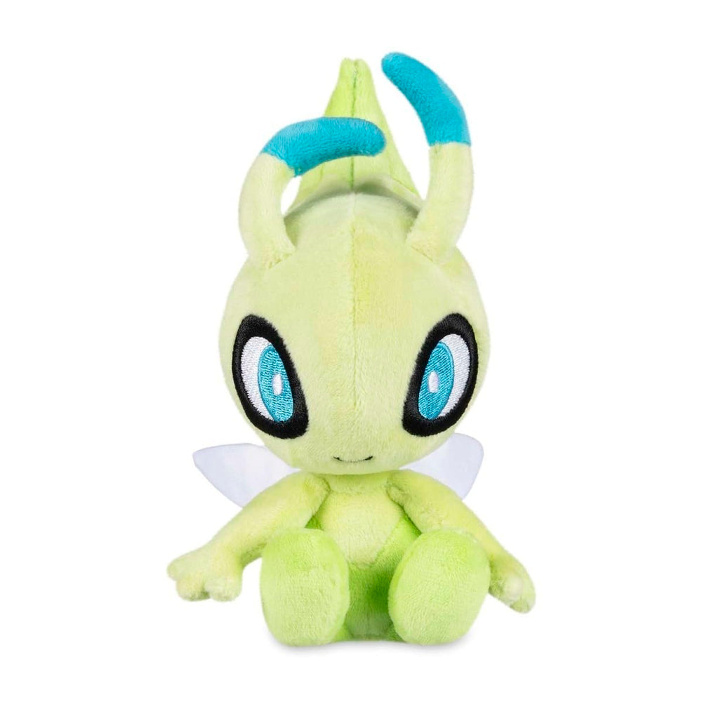 Pokémon Celebi Sitting Cuties Plush side view, ideal for shelf display.