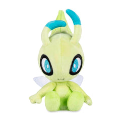 Pokémon Celebi Sitting Cuties Plush side view, ideal for shelf display.
