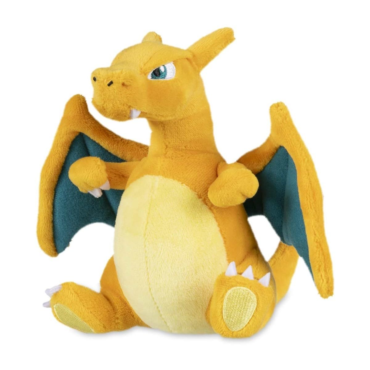 Pokémon Center Charizard Sitting Cuties Plush front view, weighted to sit upright as a desk buddy.