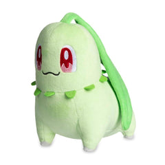 Pokémon Center Chikorita plush embroidery detail for a soft, collectible display.