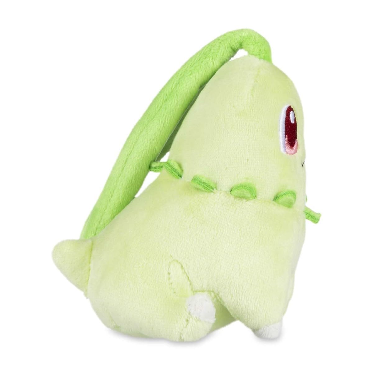 Pokémon Center Chikorita Sitting Cuties Plush measures five-and-a-quarter inches tall for compact display.