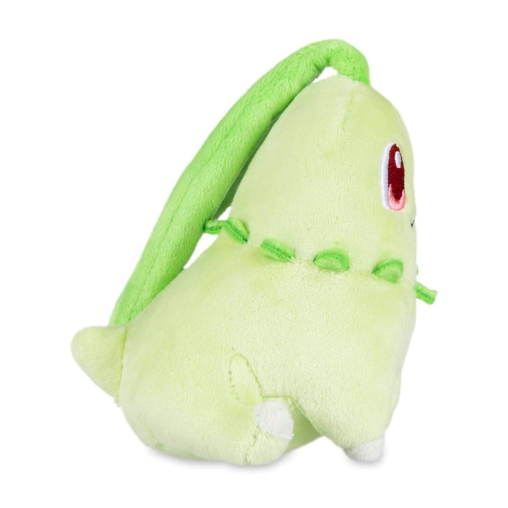 Pokémon Center Chikorita Sitting Cuties Plush measures five-and-a-quarter inches tall for compact display.