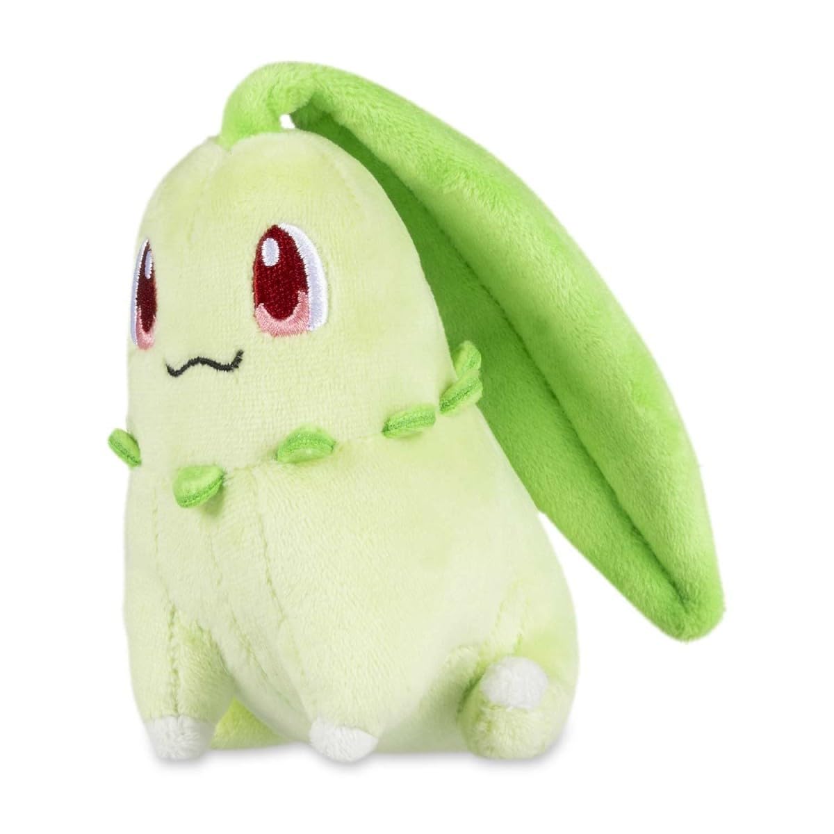 Pokémon Center Chikorita Sitting Cuties Plush weighted for stable desk display.
