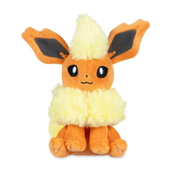 Pokémon Center Flareon Sitting Cuties Plush side view, ideal desk buddy for decor.