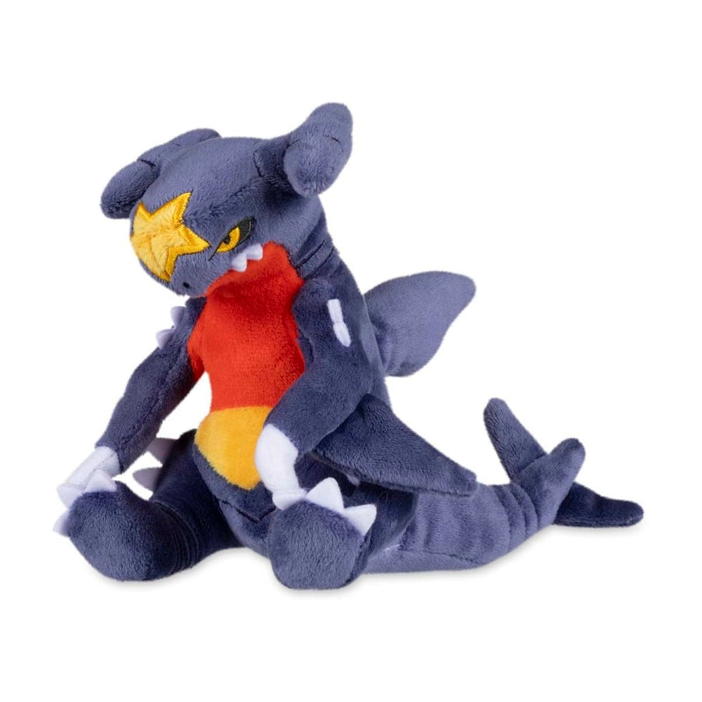Pokémon Center Garchomp Sitting Cuties Plush, front view, desk-ready companion.