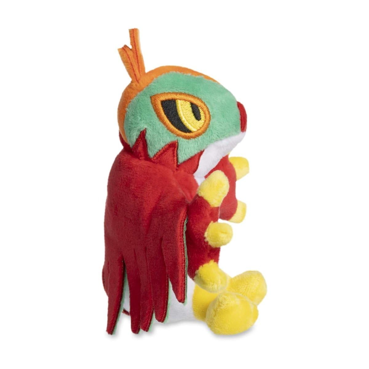Pokémon Center Hawlucha Sitting Cuties Plush on desk, microbead weight helps it sit upright
