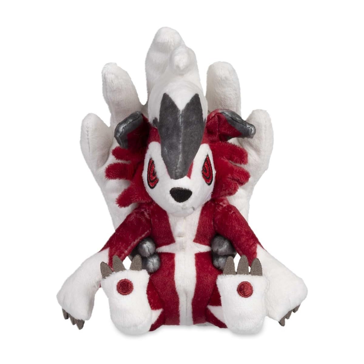 Close-up of Lycanroc Midnight Form Sitting Cuties plush showing soft fabric and weight