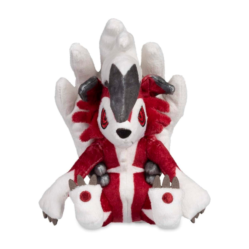 Close-up of Lycanroc Midnight Form Sitting Cuties plush showing soft fabric and weight