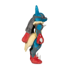 Mega Lucario Plush in standing pose highlighting its size for shelf displays.