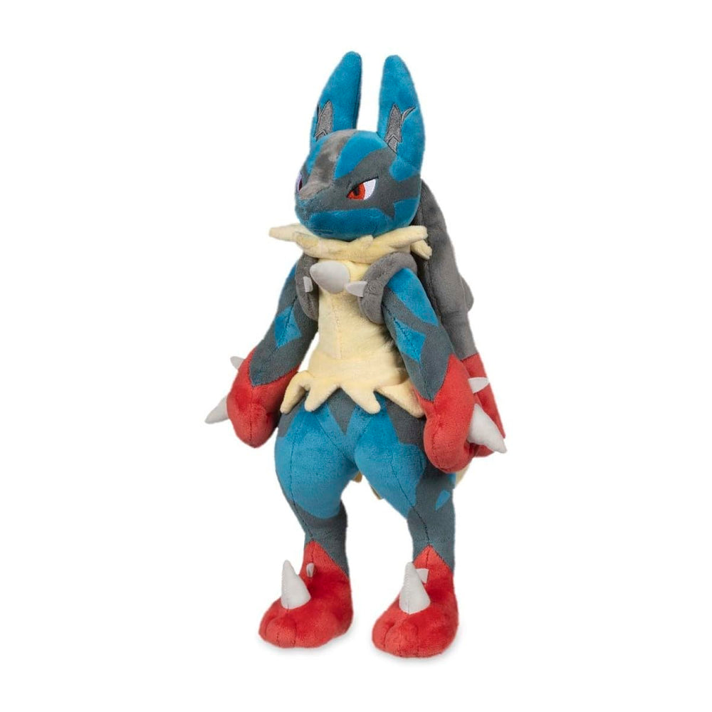 Pokemon Center Mega Lucario Plush with soft fabric and embroidery for display.