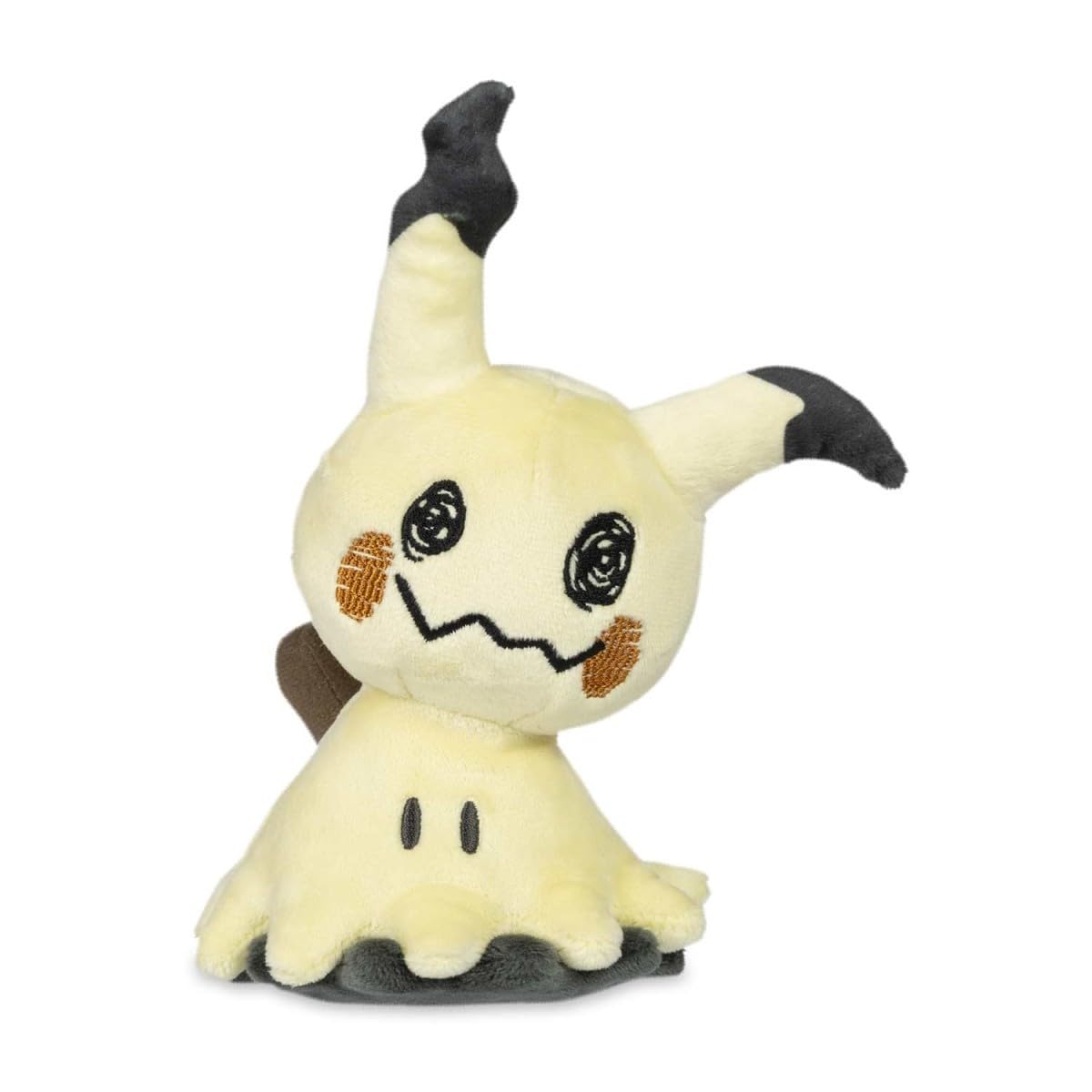 Pokémon Center Mimikyu Disguised Form Sitting Cuties Plush on shelf with playful flair