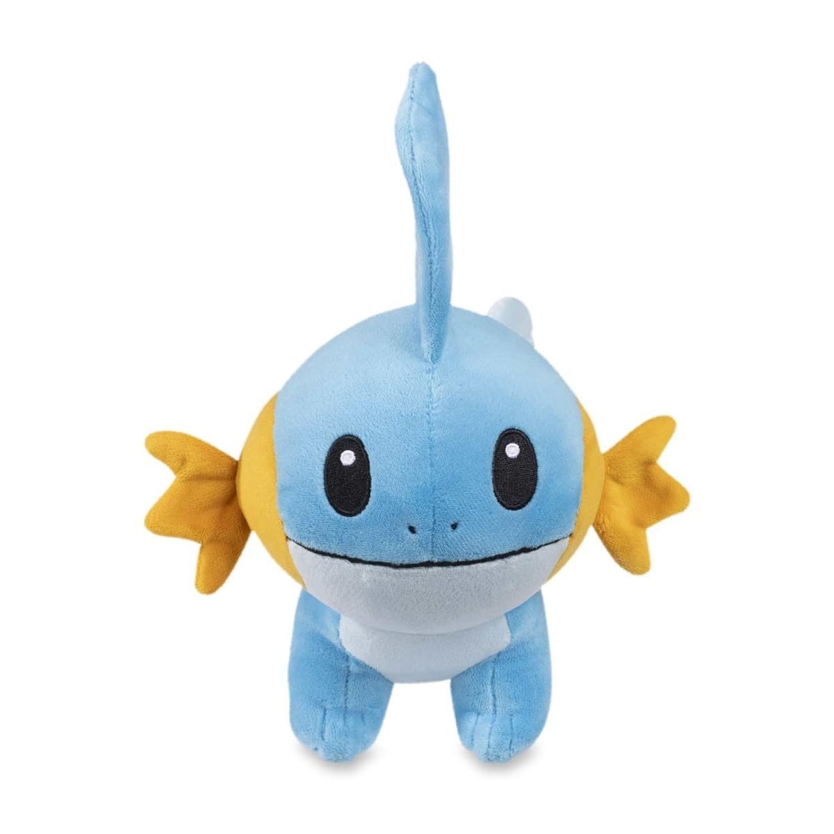 Pokémon Mudkip Poké Plush tail fins visible, adds playful charm to shelf displays.