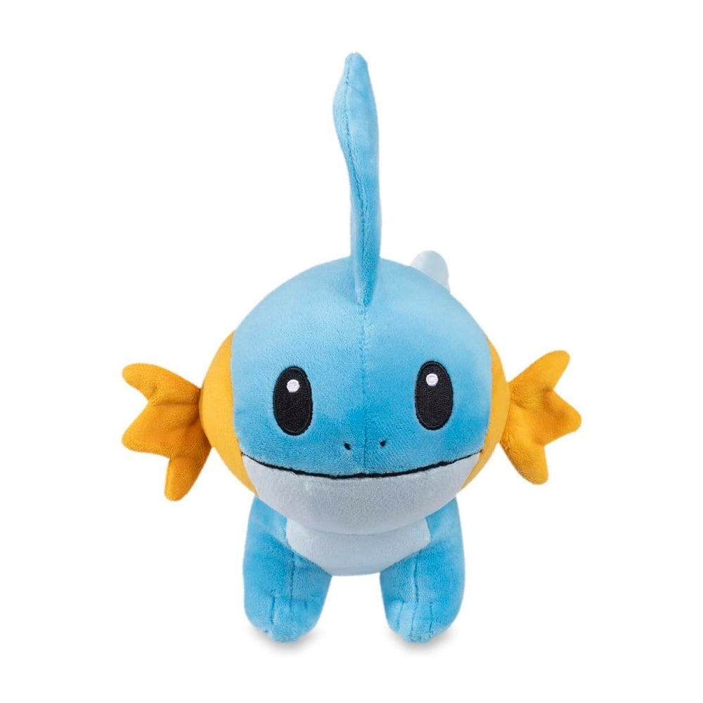 Pokémon Mudkip Poké Plush tail fins visible, adds playful charm to shelf displays.