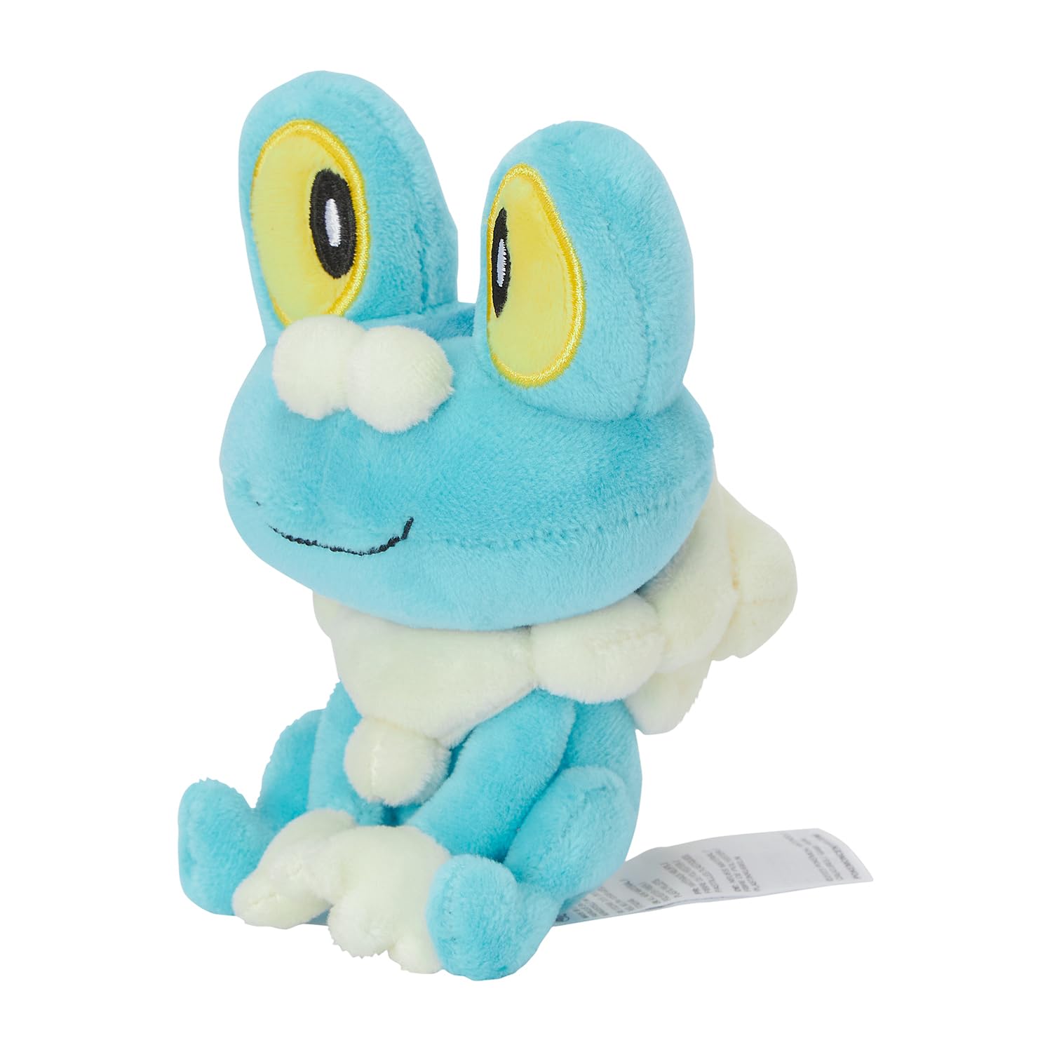 Pokémon Center Keromatsu Froakie plush sitting cuties pose on shelf.