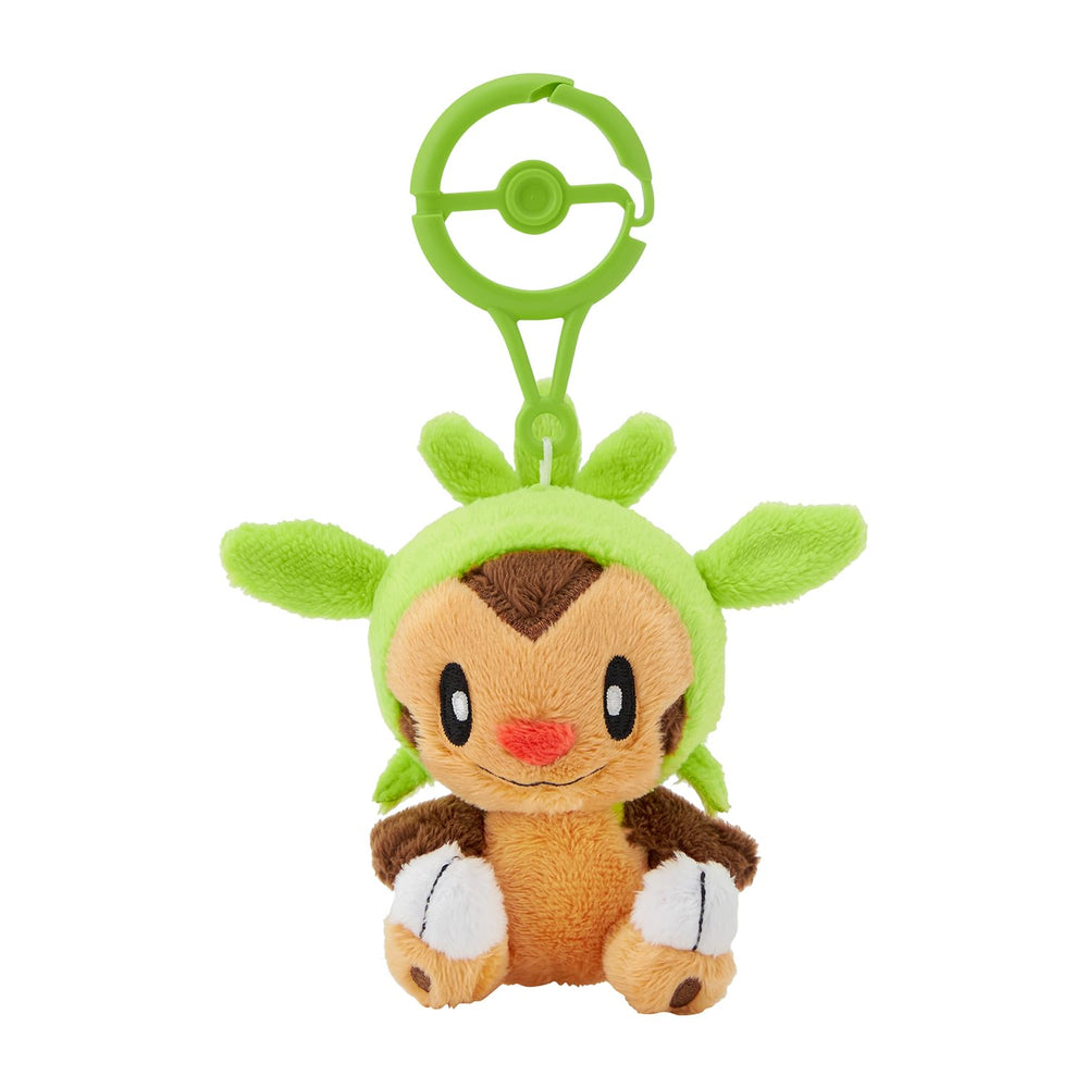 Pokemon Center Chespin plush front view, soft and portable cuddle buddy.