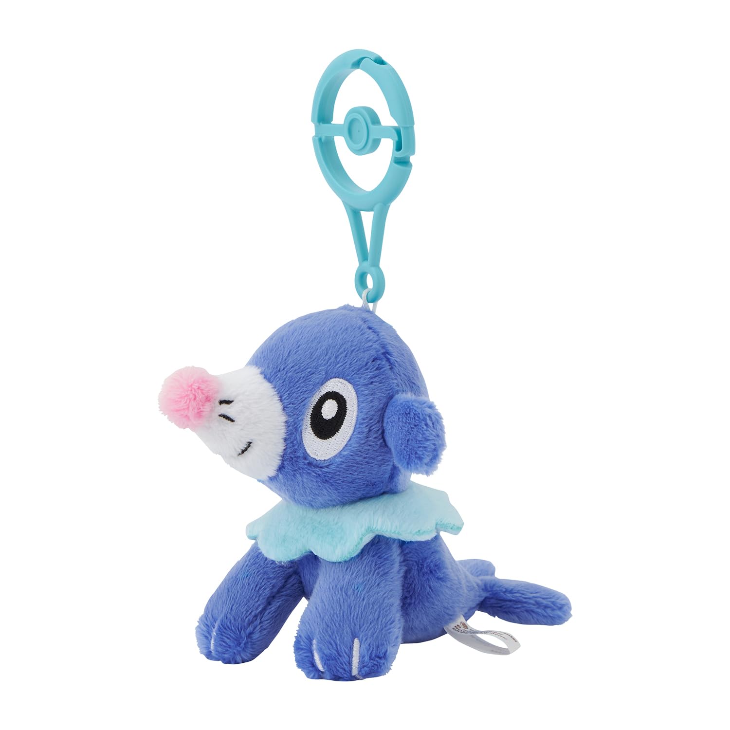 Pokémon Center Popplio plush side view showing soft texture and compact size