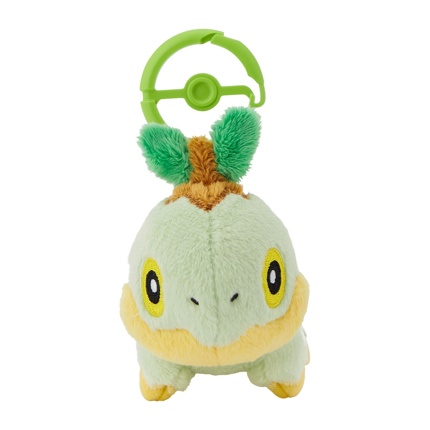 Pokémon Center Turtwig plush with carabiner, soft cuddle buddy for backpacks.