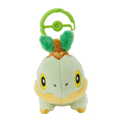 Pokémon Center Turtwig plush with carabiner, soft cuddle buddy for backpacks.
