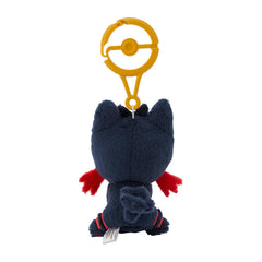 Pokémon Center Litten plush with carabiner—bag clip in use, lightweight.