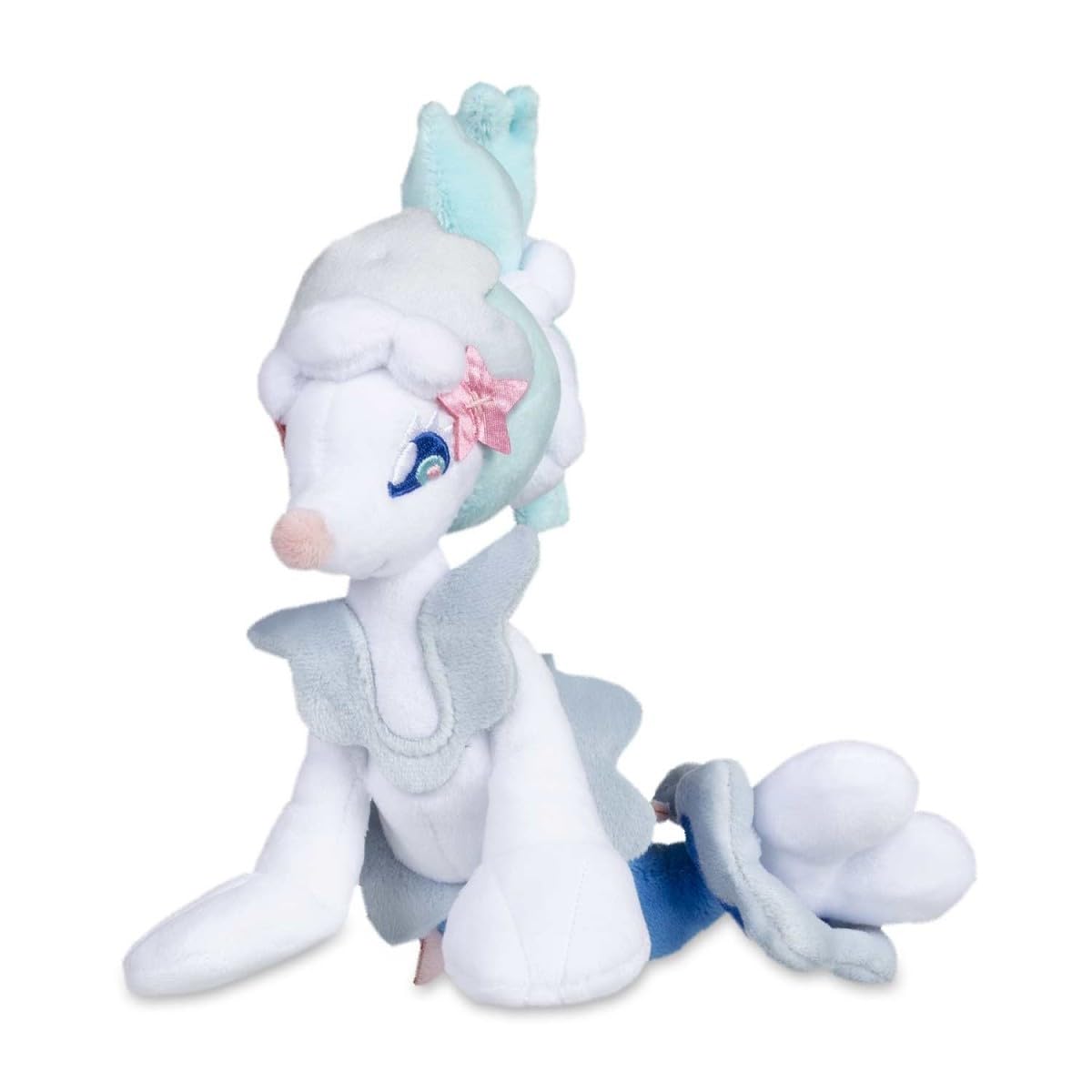 Pokémon Center Primarina Sitting Cuties Plush resting upright on a desk for cute decor