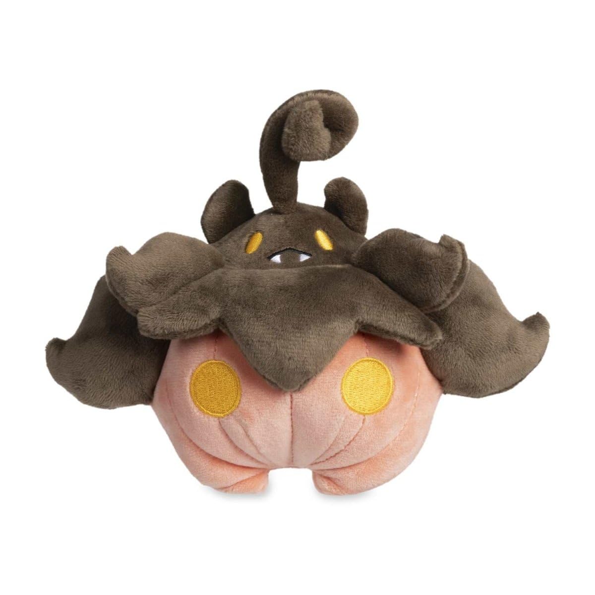Pokémon Center Pumpkaboo Sitting Cuties plush shown on a shelf with charm.
