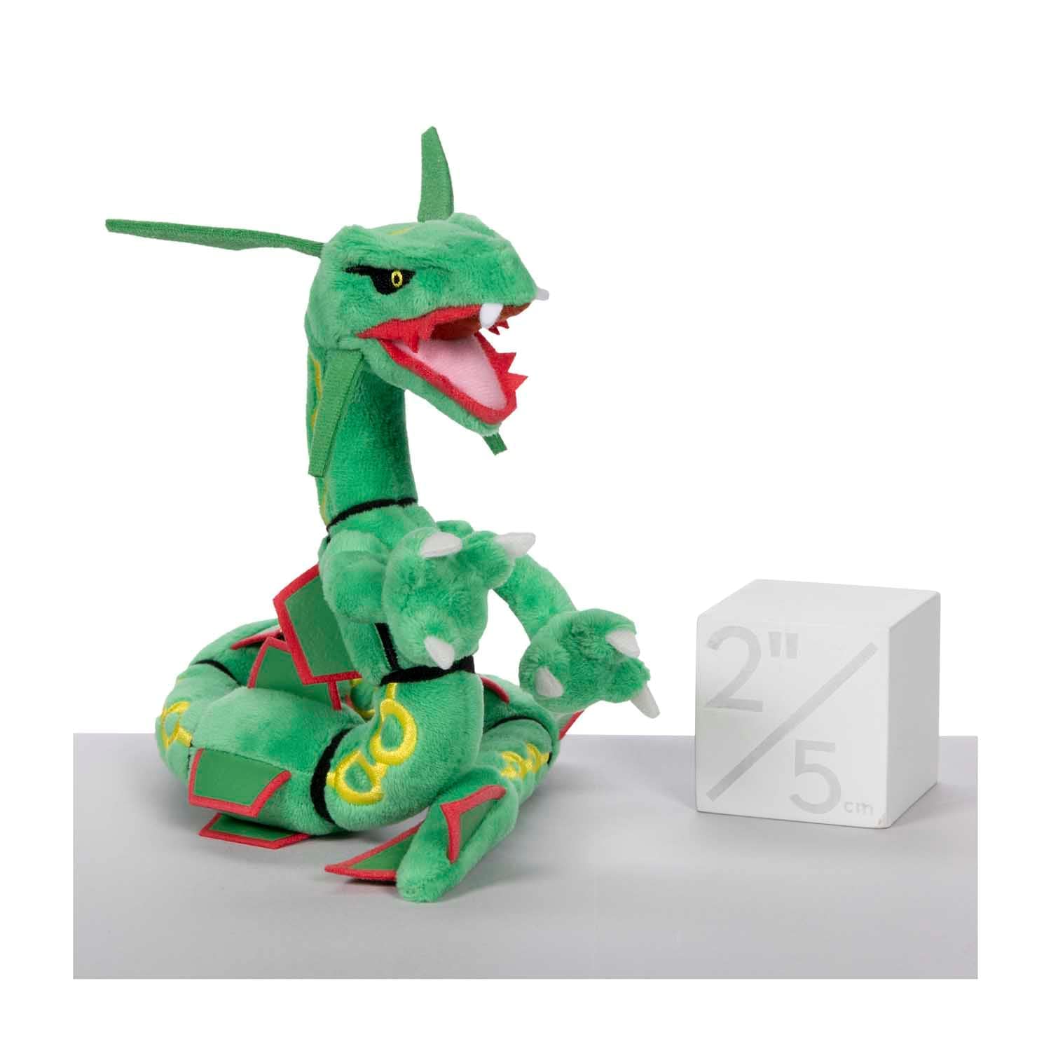 Pokemon Center Rayquaza plush, back view, compact Gen 3 charm.