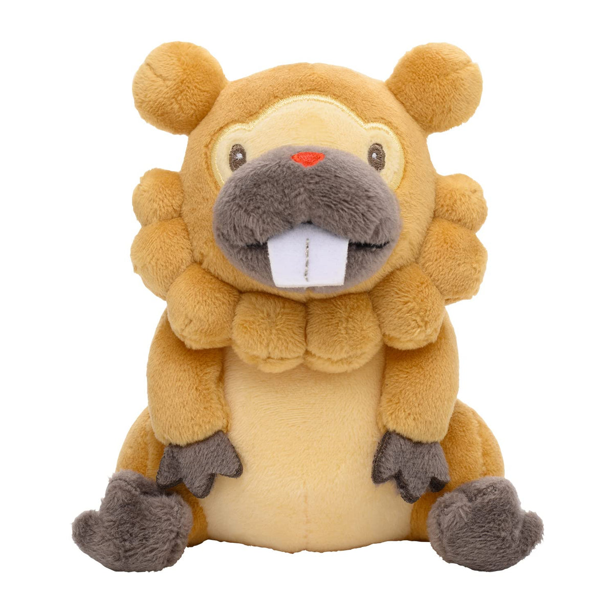 Pokemon Center Sitting Cuties Bidoof plush front view, soft and cuddly for display.