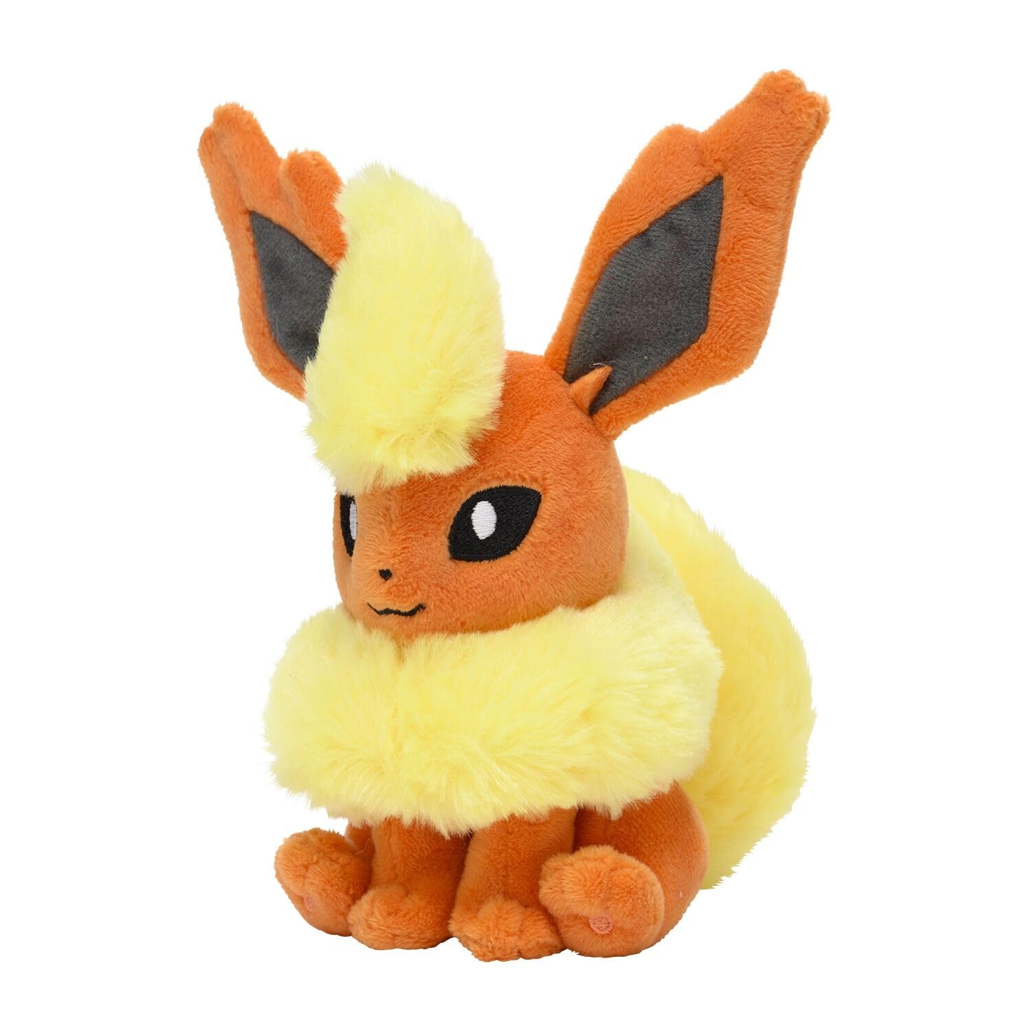 Pokemon Center Flareon Plush front view, cuddly display piece for fans.