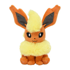 Pokemon Center Flareon Plush side view, ideal shelf companion for collectors.