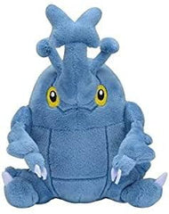 Pokemon Center Sitting Cuties Heracross plush sits upright on desk for cute display
