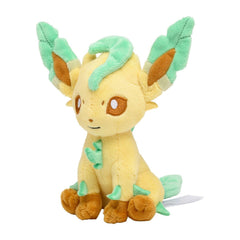 Pokemon Center Leafeon Sitting Cuties plush, front view, ideal desk companion for fans.