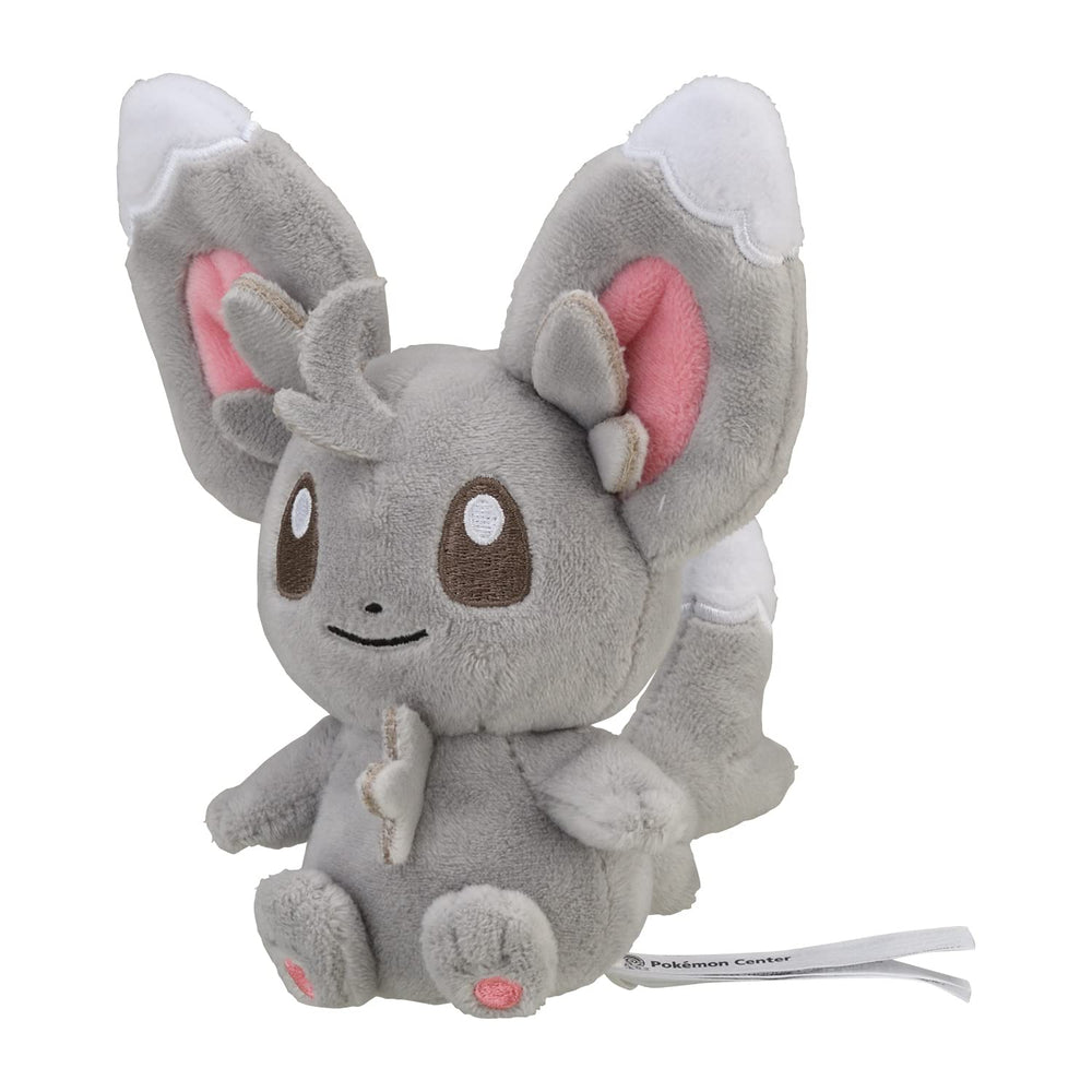 Pokemon Center Minccino plush front view; soft, cuddly display piece for shelves.