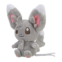 Pokemon Center Minccino plush front view; soft, cuddly display piece for shelves.