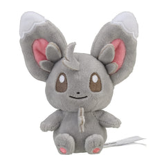 Pokemon Center Minccino plush side view; ideal desk buddy for fans.