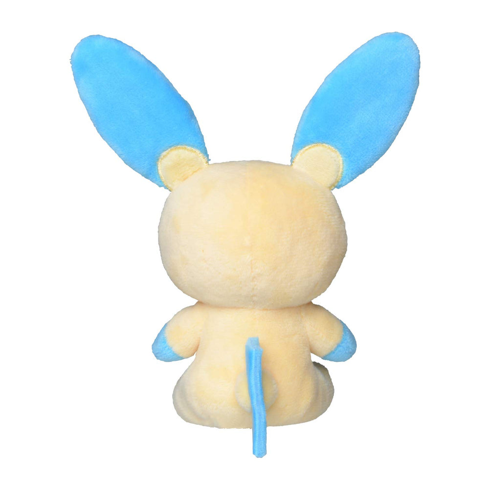 Pokemon Center Minun plush 312 back view, compact for gifting and shelf appeal.